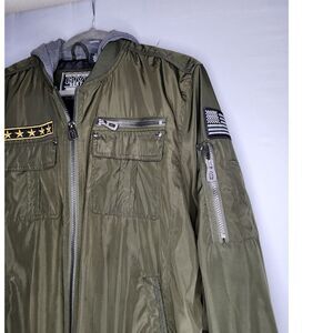 Civil Sektor Premium Men's Green Full Zip Windbreaker Bomber Jacket W Hood Large